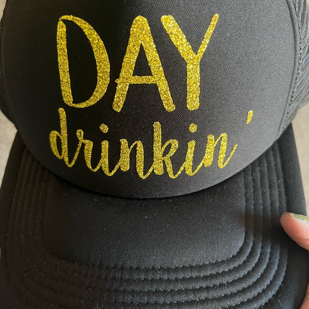 Black Trucker Hat with Gold Glitter Text